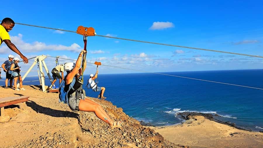 From Santa Maria: Sal island Zipline Experience (Official) - Leaving Santa Maria in the back of a pickup